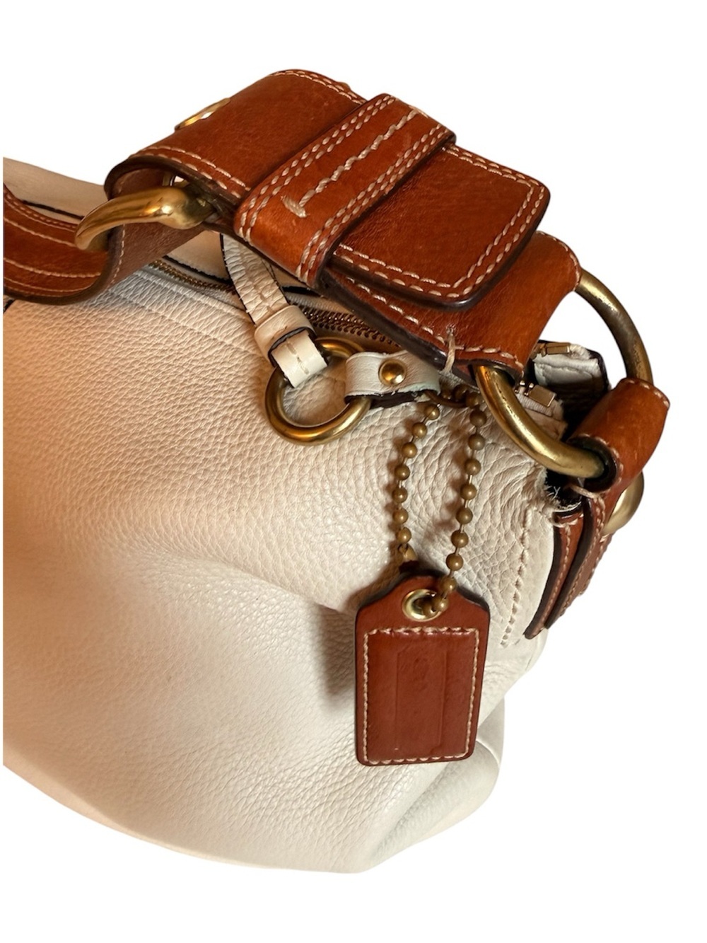 COACH Pebble Leather Hobo Bag in Cream/white with Brown Strap - Picture 6 of 10